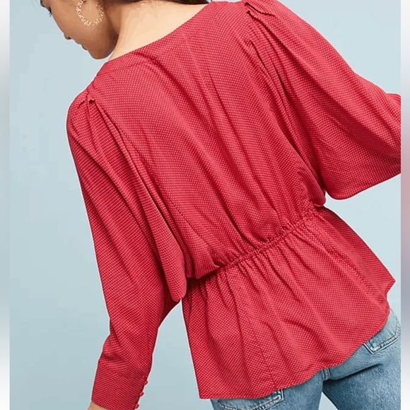 Maeve Anthropologie Chatham Blouse Polka Dot Top Red white buttons XS - Picture 12 of 12